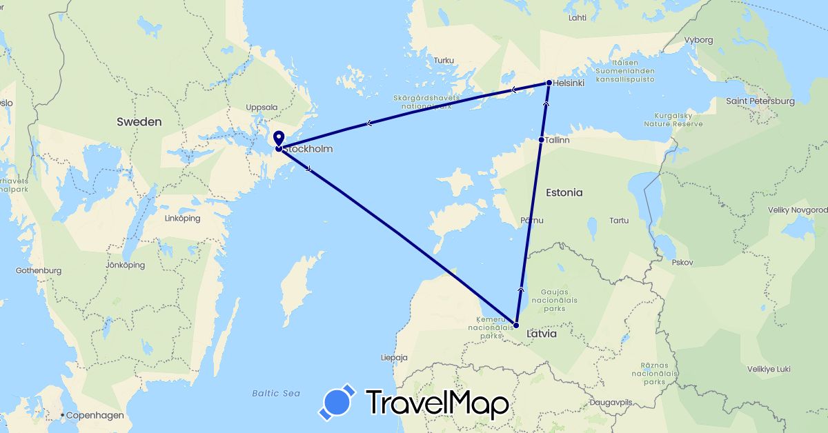 TravelMap itinerary: driving in Estonia, Finland, Latvia, Sweden (Europe)